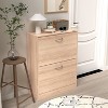 TIRAMISUBEST Oak Shoe Cabinet with Flip Doors - Modern Entryway Storage Organizer, Narrow Shoe Rack for Small Spaces, 21x9x43 Inches - 4 of 4