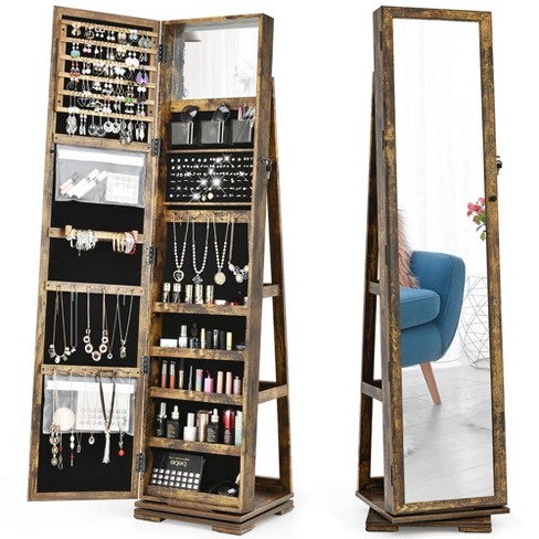 Costway Jewelry Cabinet Large Full Length Armoire 2-in-1 Stand Mirror  Organizer