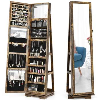Costway 360degree Rotatable Jewelry Cabinet 2-in-1 Lockable Mirrored Organizer