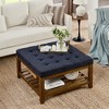 Lyngins Tufted Square Storage Ottoman, Upholstered Coffee Table, Linen Fabric Ottoman Bench with Beech Wood Open Shelf, Oversized Footrest Ottoman - 2 of 4