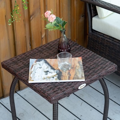 Hand-Woven Brown PE Rattan Square Outdoor Side Table