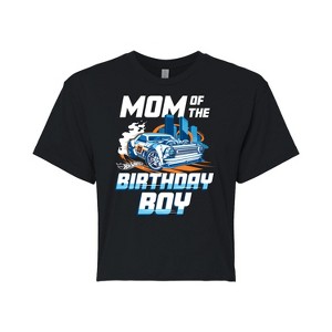 Women's - Hot Wheels - Mom Of Birthday Boy Cropped Graphic T-Shirt - 1 of 4