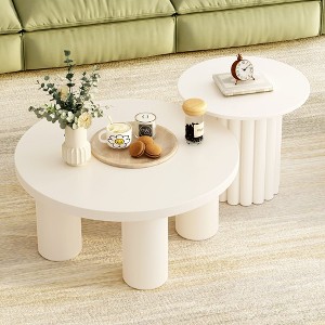 CAVINAS Set of 2 Cream Style Nesting Coffee Tables for Living Room,Irregular Center Table with Side Table,Living Room Furniture - 1 of 4