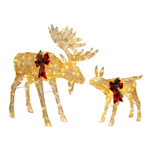 Slickblue 2pcs Lighted Christmas Moose Family, 4ft Outdoor Gold/Brown Reindeer Decorations with 200 LED Lights - 1 of 4