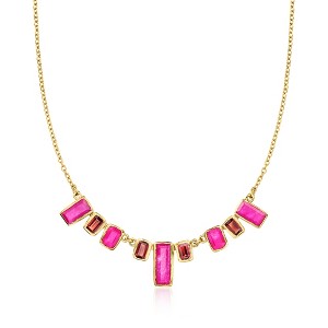 Ross-Simons Pink Quartz and 1.10 ct. t.w. Garnet Necklace in 18kt Gold Over Sterling Size 18 - 1 of 3