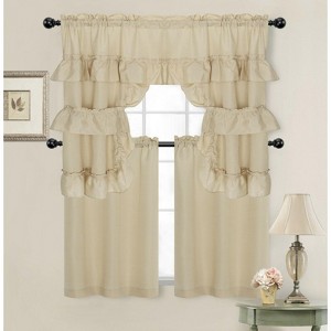 Kate Aurora Country Farmhouse Living Solid Colored Cafe Kitchen Curtain Tier & Swag Valance Set - 1 of 2
