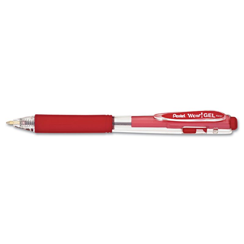 Pentel WOW! Retractable Gel Pen .7mm Trans Barrel Red Ink Dozen K437B, 1 of 5