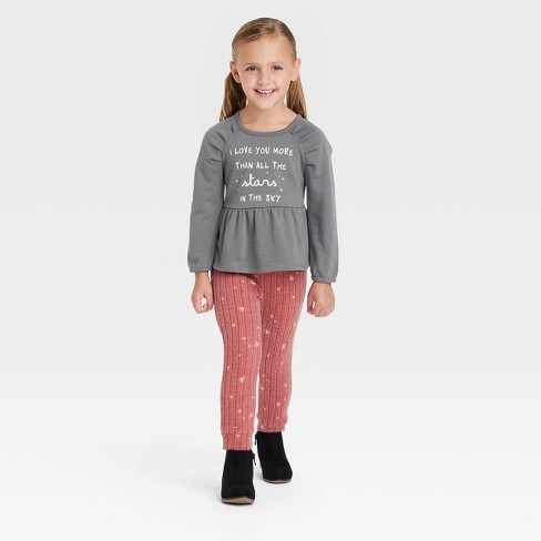 Grayson Collective Toddler Girls' Peplum Long Sleeve Top & Leggings Set -  Maroon/gray : Target
