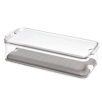iDesign Fridge Produce Bin with Drainage Tray and Lid -  Clear/Gray