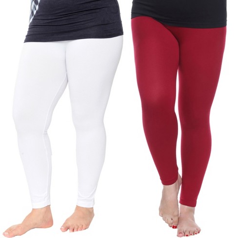 Women's Pack of 2 Solid Leggings Red One Size Fits Most Plus - White Mark