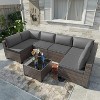 ALAULM Patio Furniture Set 7 Pieces Outdoor Sectional Rattan Sofa Set Brown Manual Wicker Patio Conversation Set with Grey Cushions - 3 of 4