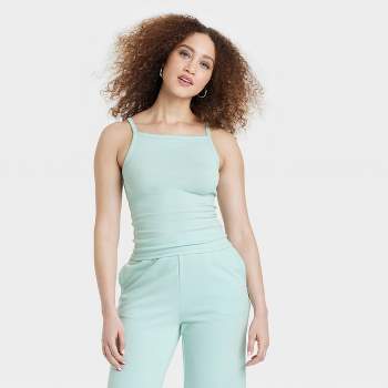 Women's Slim Fit Ribbed High Neck Tank - A New Day™ Green S