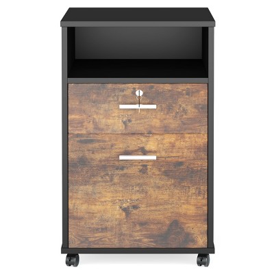 GlasFlength File Cabinets 2 Drawer File Cabinet Rolling Cabinet Mobile File Cabinet with Open Storage for Home Office, Black, 15.75"*15.75"*25.98"