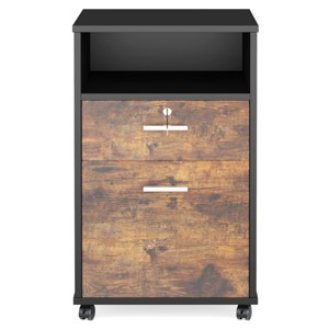 GlasFlength File Cabinets 2 Drawer File Cabinet Rolling Cabinet Mobile File Cabinet with Open Storage for Home Office, Black, 15.75"*15.75"*25.98" - 1 of 4