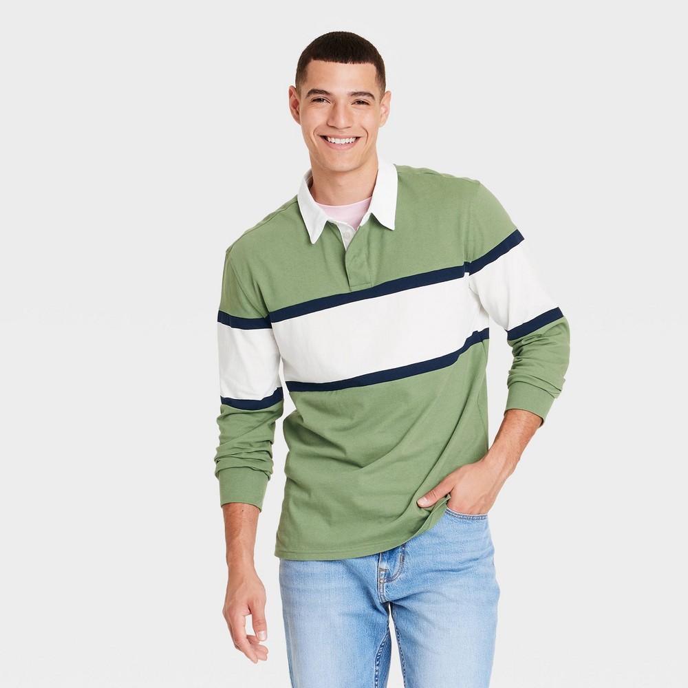 Men's Long Sleeve Rugby Polo Shirt - Goodfellow & Co™ Green M