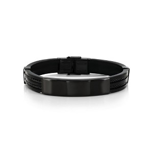 Metallo Stainless Steel, Silicone ID Bar Bracelet - Black - Black - 1 of 3