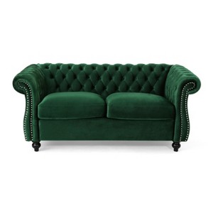 VYNXARIA Chesterfield Style LOVESEAT SOFA - 61.75" W, Deep Button Tufted Diamond Stitch, Nailhead Accents, Rolled Arms, Elegant Gray Upholstery - 1 of 4