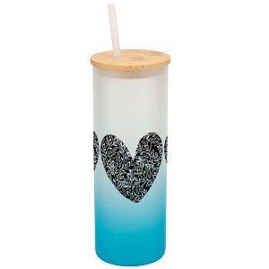 Elanze Designs Trio Floral Flower Love Heart Wrap-Around Design 25 Ounce Frosted Gradient Glass On-The-Go Coffee Travel Skinny Tumbler Mug Cup, Bamboo - 1 of 1