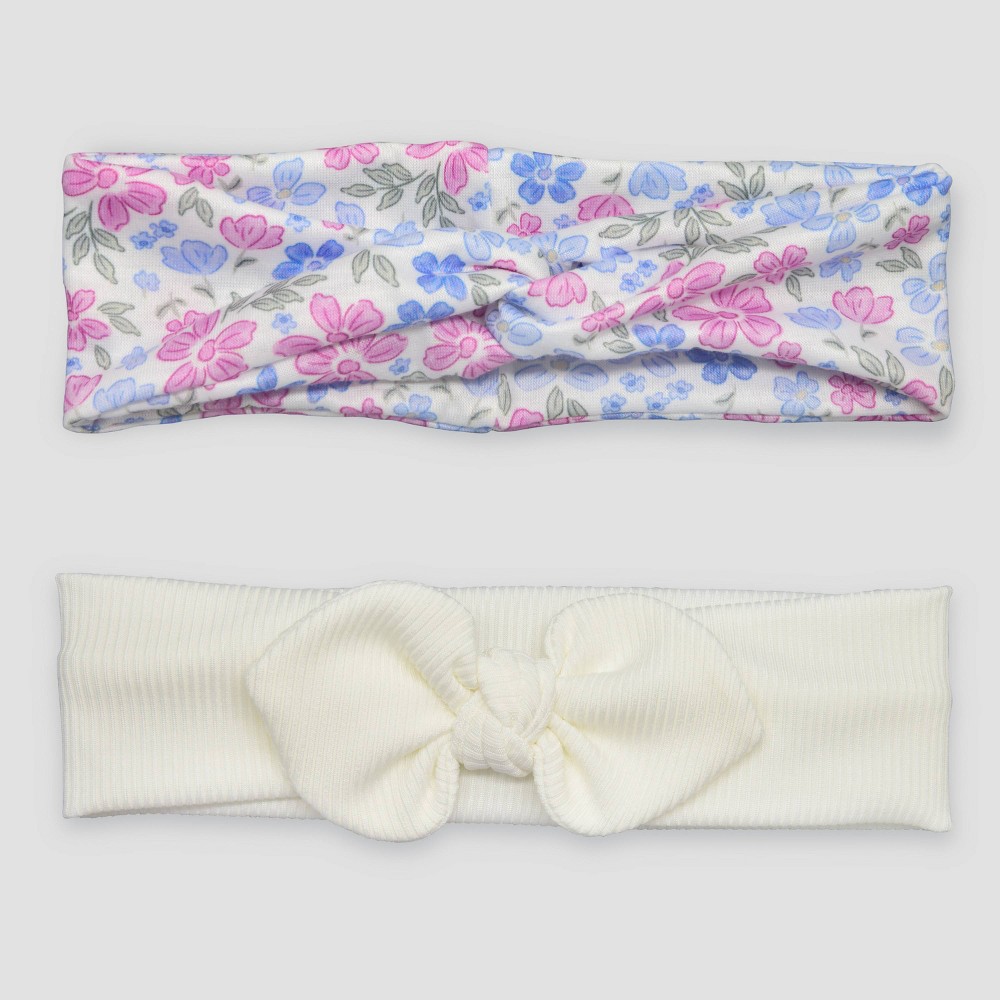 Carter's Just One You® Baby 2pk Floral Headwrap - 0-12M: Elastic Polyester Headbands, Solid Pattern