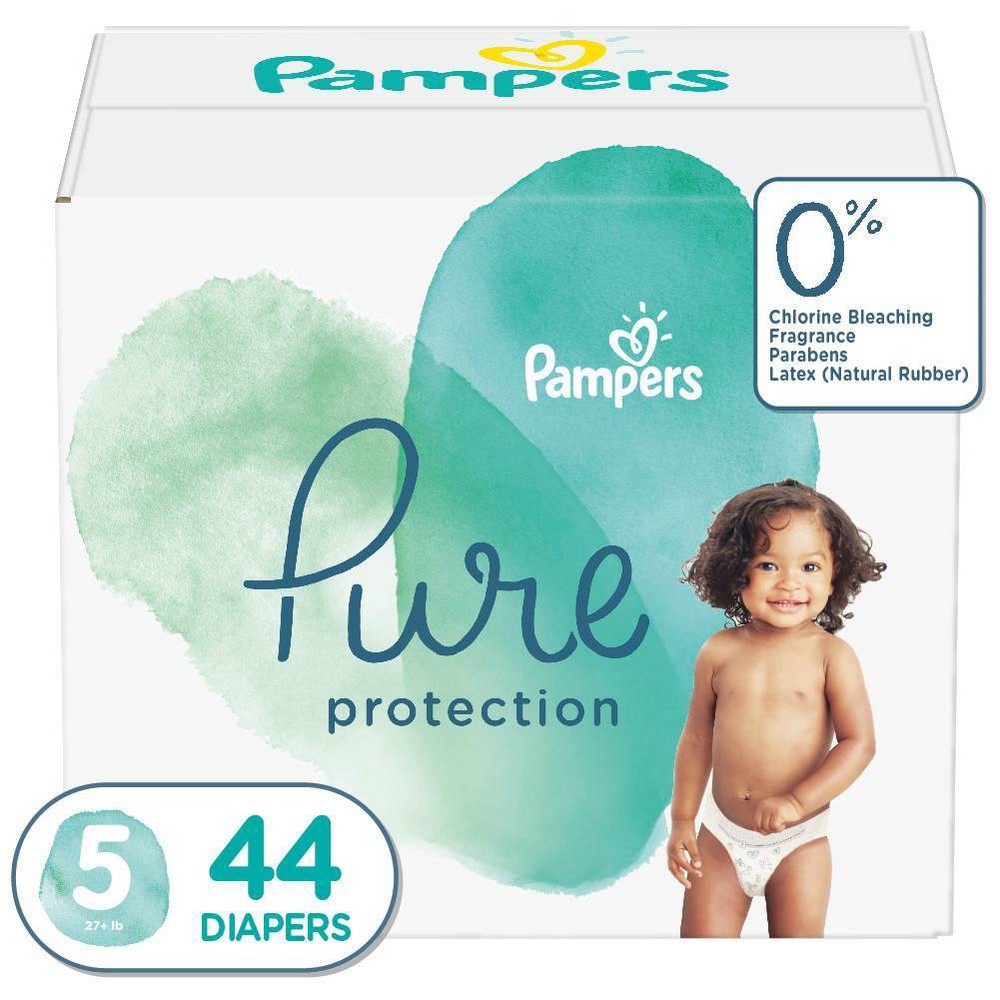 Pampers Pure Protection Natural Diapers Size 5, 48 Count, Box Damaged.