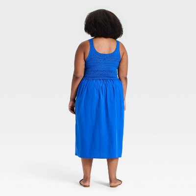 Women Openwork Mix Media Midi Sweater Dress – Ava & Viv Blue