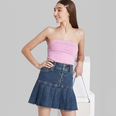 Women's Pleated Jean Mini Skirt - Wild Fable™