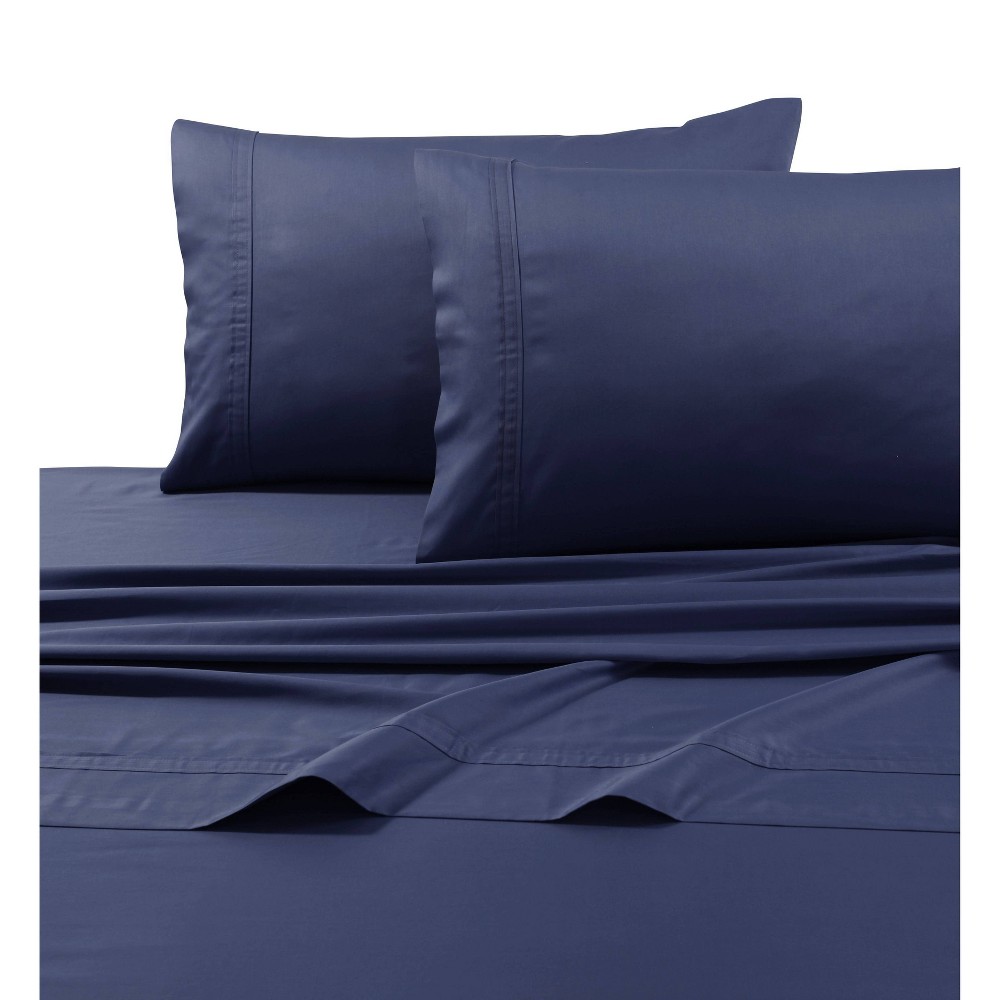 Photos - Bed Linen Queen 500 Thread Count 6pc Extra Deep Pocket Sateen Sheet Set Midnight Blue - Tribeca Living
