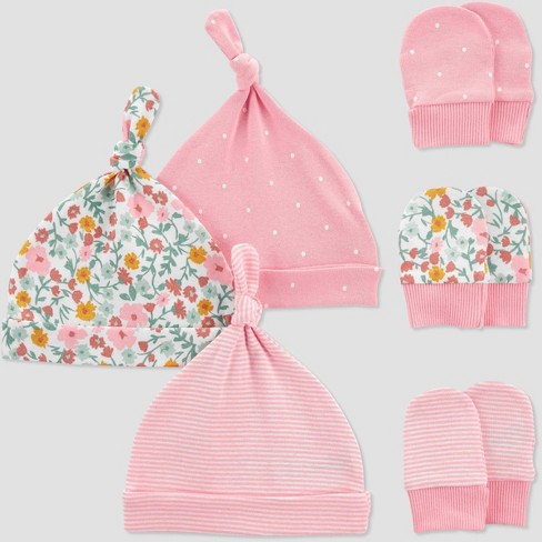 Newborn girl hat store and mitten set