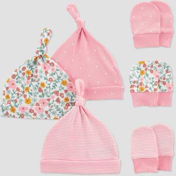 Carter's Just One You® Baby Girls' 6pk Hat and Mitten Set - Pink/Off-White
