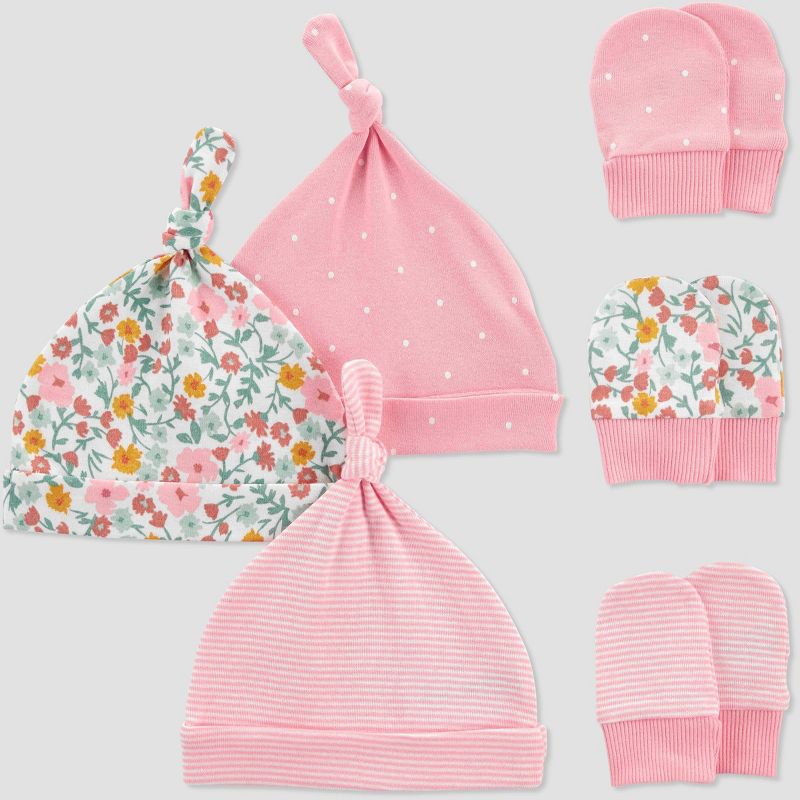 Carter&#39;s Just One You&#174; Baby Girls&#39; 6pk Hat and Mitten Set - Pink/Off-White, 1 of 6