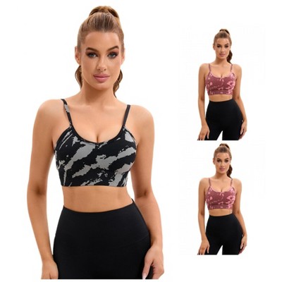 INSPIRE CHIC 3 Pcs Women's Tie-Dye Adjustable Straps U Back Wirefree Full Support Workout Sports Bras