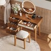39" Wooden Makeup Vanity Set with Charging Plug &USB Port and Stool, Dressing Table with 3 Storage Drawers and 1 Rectangular Rattan Drawer - 2 of 4