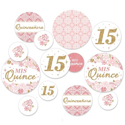 Big Dot of Happiness Mis Quince Anos - Quinceanera Sweet 15 Birthday Party Giant Circle Confetti - Party Decorations - Large Confetti 27 Count