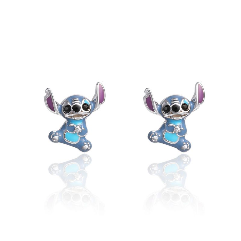 Disney Girls Lilo & Stitch Sterling Silver 3D Stitch Blue Stud Earrings, 1 of 6