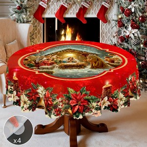 Christmas Tablecloth, Snowman Snowflake Stain-Resistant Dining Table Cover for Holiday Decor - 1 of 4