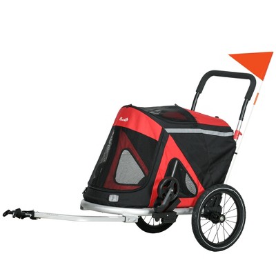 Red Foldable Aluminum Dog Bike Trailer with Safety Features