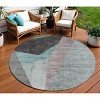Teal Blue Aqua And Charcoal Abstract Washable Indoor Outdoor Area Rug - 2 of 4
