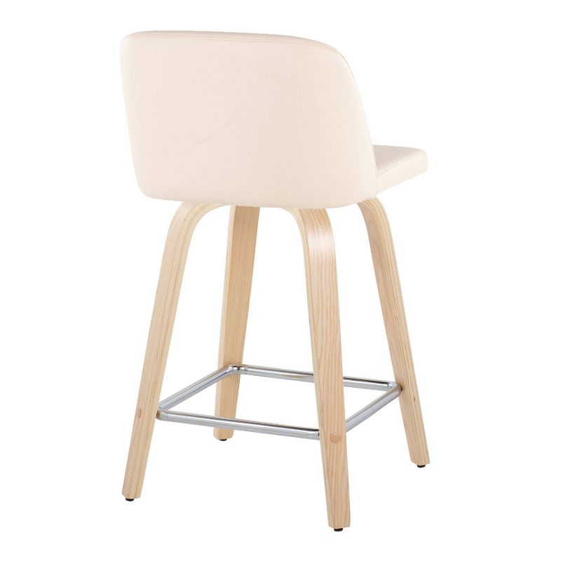 Set of 2 Toriano PU Leather Counter Height Barstools Natural/Cream/Chrome - LumiSource, 5 of 9