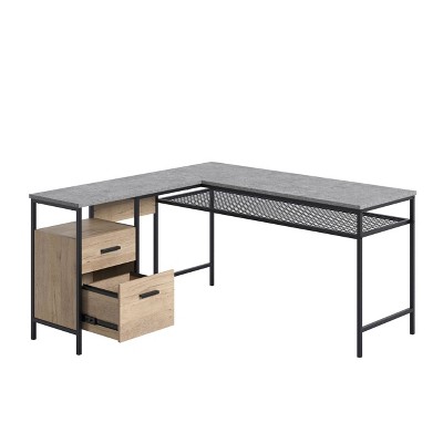 PAGED L-Shaped Desk Multi-Function Home Office Desks with Adjustable Shelve, Corner Desk for Living Room, Study