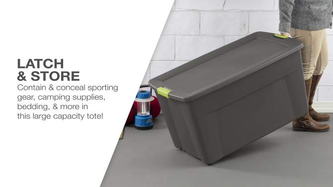 Sterilite 45gal Latching Storage Tote - Gray with Green Latch, 2 of 8, play video