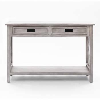 LuxenHome Gray Wood 2-Drawer 1-Shelf Console and Entryway Table