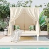 Outdoor Patio Daybed with Curtain and Canopy, 2-Seater Woven Rope Sunbed, Daybed with Iron Frame and Foam Cushions and Pillows–Cuddlewood - 2 of 4