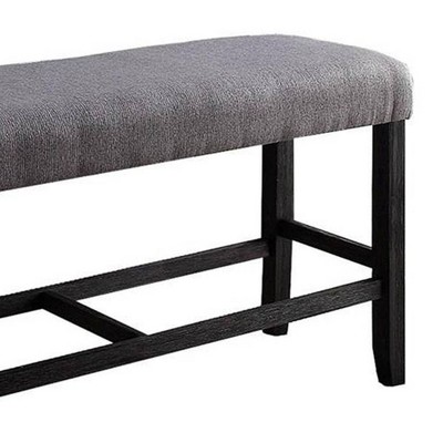 48" Gray Linen Upholstered Counter Height Bench with Weathered Espresso Wood Frame
