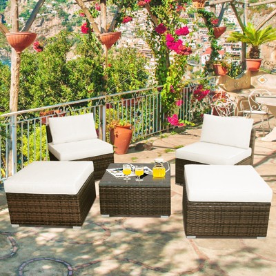 Tangkula 5-piece Outdoor Rattan Wicker Sofa Set Lounge Chair With White