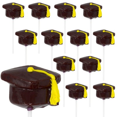 Zeesy Graduation Hat Lollipops – 12 Piece Set – Black Candy Suckers for Graduation Parties, Goodie Bags & Candy Buffets