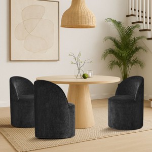 Set of 3 Chenille Dining Chairs on Casters, Upholstered Barrel Chairs with Wheels, No Assembly, for Kitchen or Round Table-Maison Boucle - 1 of 4