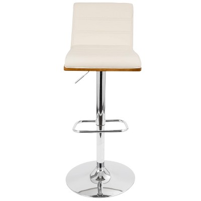 Set of 2 Adjustable Cream Faux Leather and Walnut Barstools