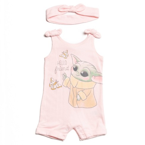 Star Wars The Mandalorian Baby Yoda Infant Baby Girls Sleeveless Romper Headband Pink 24 Months Target