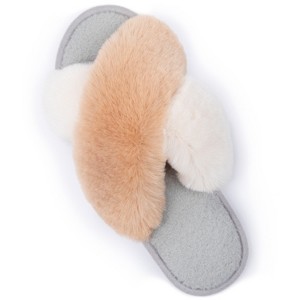 RockDove Women's Adeline Cross-Band Faux Fur Slide Slipper - 1 of 4