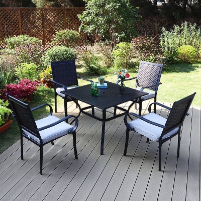 5pc Patio Dining Set with Steel Table & Rattan Chairs - Captiva Designs